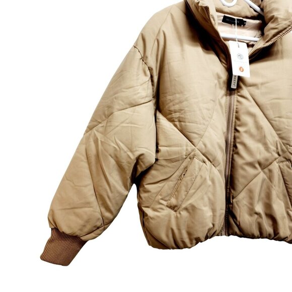 Merokeety Women Short Puffer Jacket Winter Cropped Coat Beige Size S - Picture 5 of 15